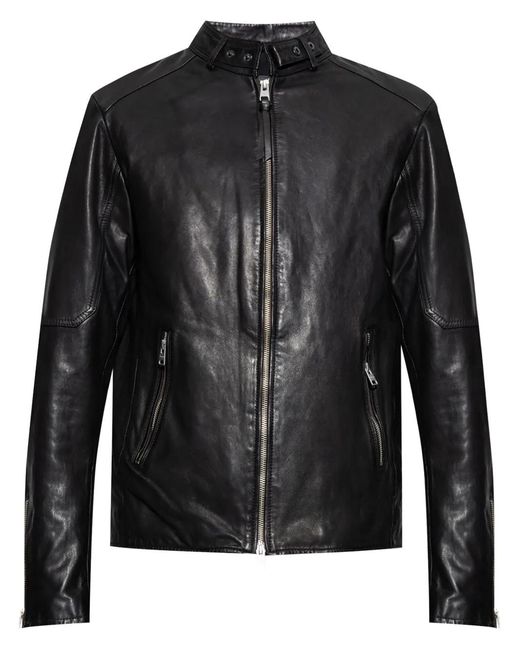 AllSaints Black Sheepskin Leather Biker Jacket for men
