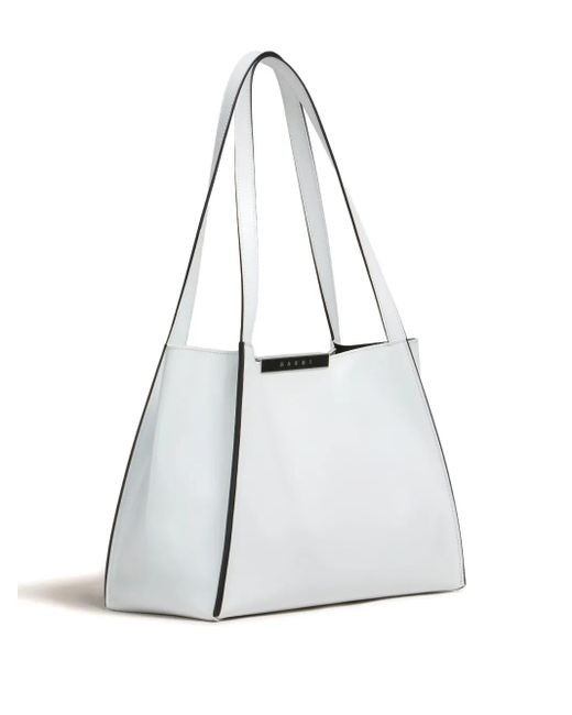 Marni White Leather Cresta E/W Small Tote Bag