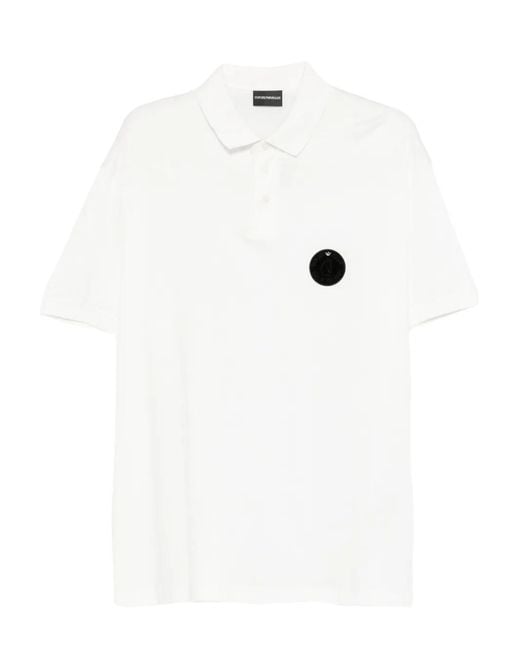 Emporio Armani White Appliqué Polo Shirt for men