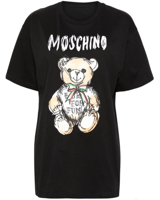 T-shirt con stampa Teddy Bear di Moschino in Black