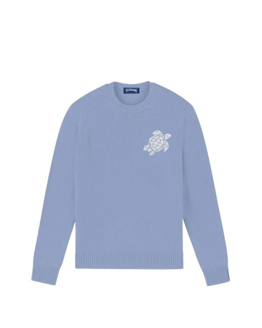 Vilebrequin Blue Payol Turtle-Embroidered Crew-Neck Sweater for men