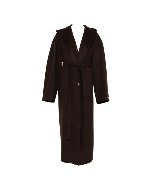 Sportmax Black Hooded Belted Coat