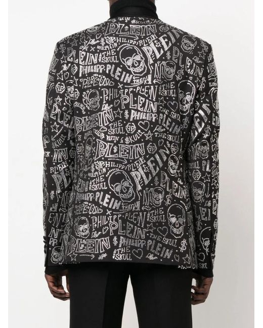 Philipp Plein Black Logo-Embellished Single-Breasted Blazer for men