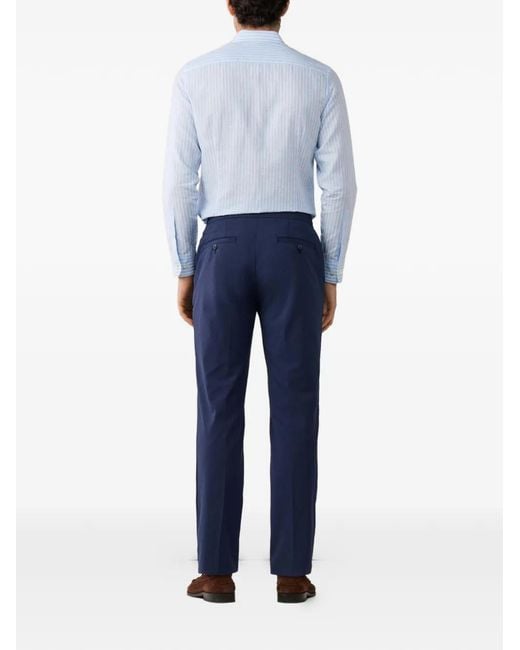 Hackett Blue Pleated Elasticated-Waistband Chino Trousers for men