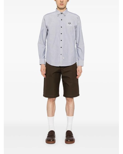 Aape By A Bathing Ape Blue Logo-Patch Long-Sleeved Shirt for men