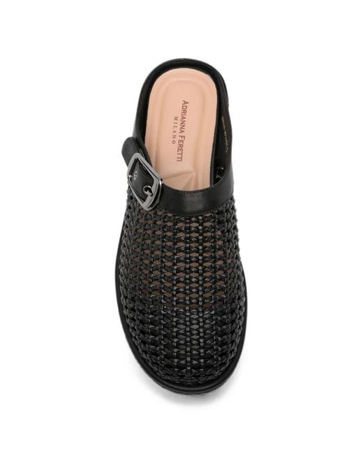 ADRIANNA FERETTI Black Woven Buckle-Fastening Mules