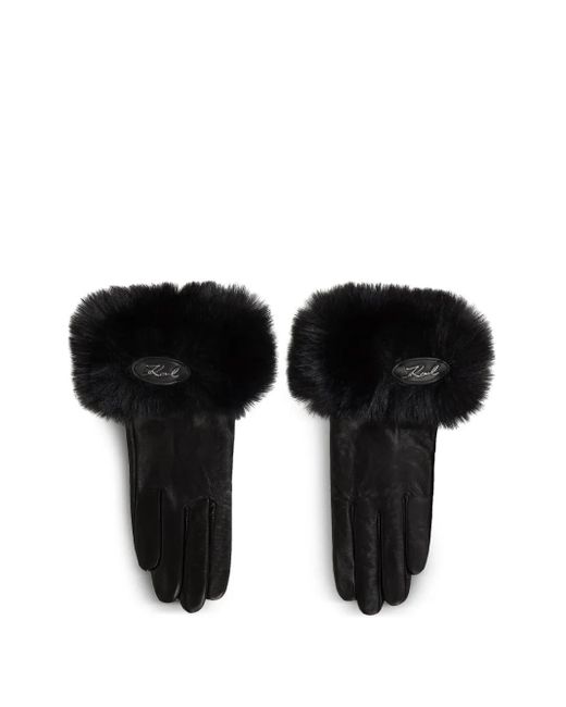 Karl Lagerfeld エコファー レザーグローブ Black