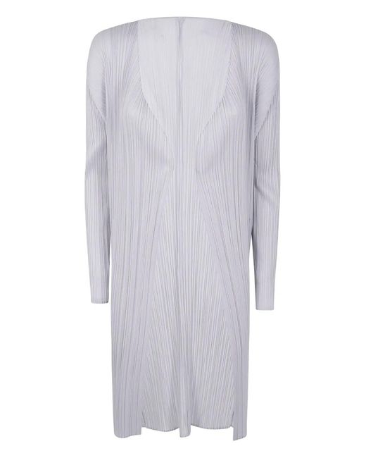 Pleats Please Issey Miyake White Pleated Cardi-Coat
