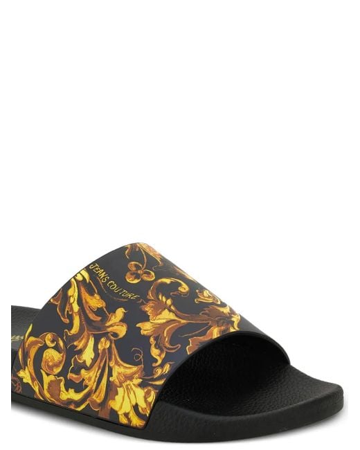 Versace Jeans Couture Men's Brown Baroque-Print Slides