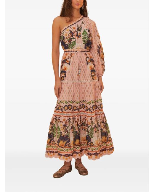 Farm Rio Brown One-Sleeve Cotton Dress