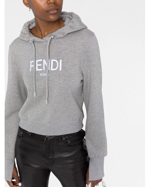 Fendi Gray Logo-lettering Hoodie