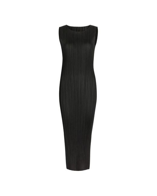 Pleats Please Issey Miyake Black Sleeveless Midi Dress