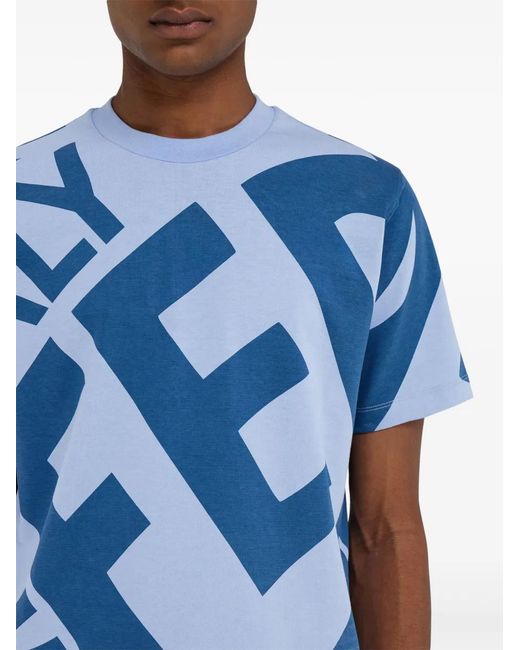 Ferragamo Blue Graphic Print T-Shirt for men