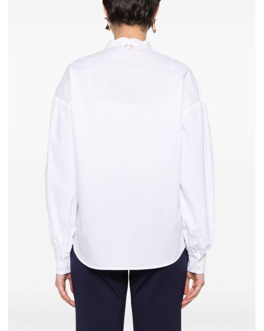 Twin Set White Scallop-collar Cotton Shirt