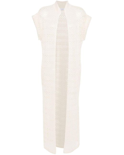 Brunello Cucinelli White Open-knit Long Cardigan