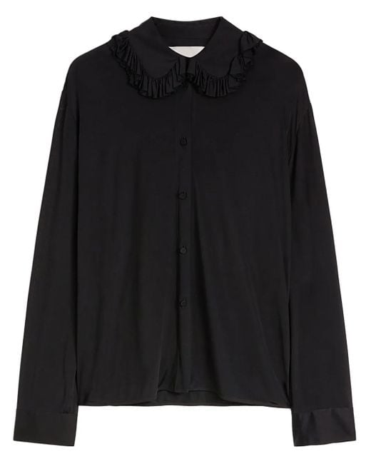 Jil Sander Black Camisa Cuello Volantes Negro