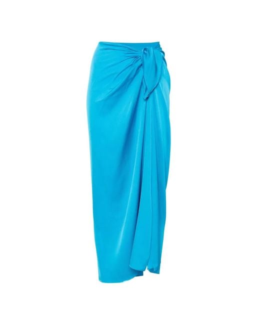 Silk95five Blue High-Waisted Midi Skirt