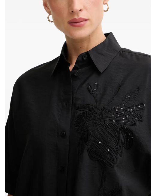 MARC AUREL Black Sequin-Embellished Floral-Patch Shirt