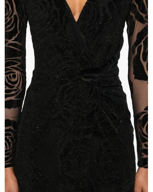 Nissa Black Glitter-Maxikleid mit Rosen-Print
