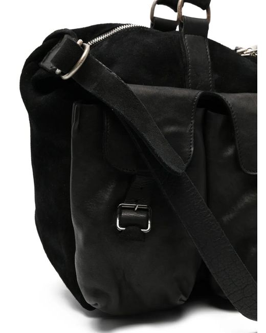 Guidi Black Cargo-Pocket Suede Tote Bag