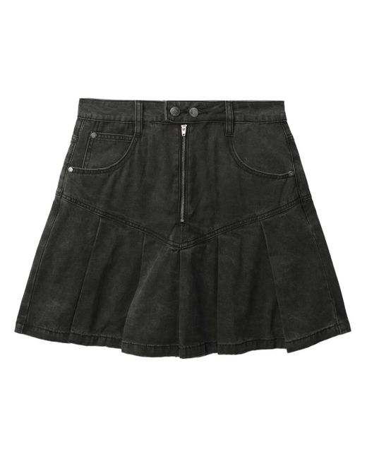 Izzue Black Pleated Denim Miniskirt