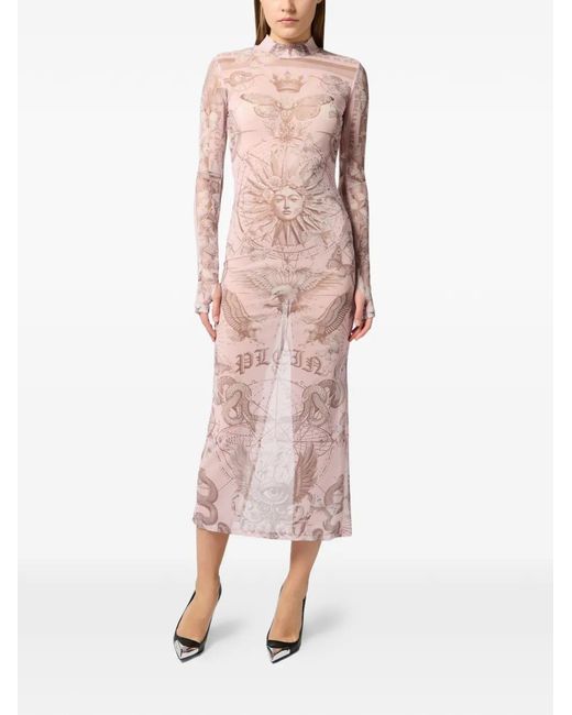 Philipp Plein Pink Tulle Maxi Dress Open Back Butterfly Tattoo