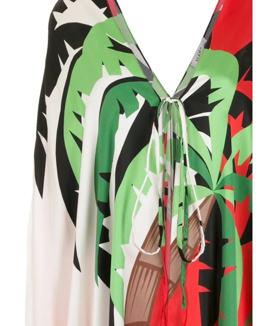 Amir Slama Red Strandkaftan Mit Palmblatt-Print