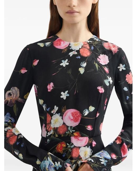 Erdem White Long-Sleeves Floral-Print Midi Dress