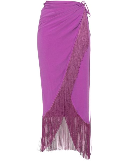 ANDAMANE Purple Jacky Fringed Midi Skirt