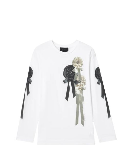 Simone Rocha White Rosette-Embellished Long-Sleeve T-Shirt