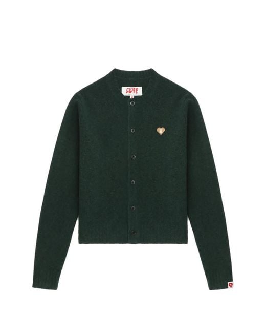 A Bathing Ape Green Heart-Motif Buttoned Cardigan