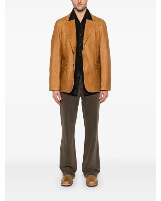 Our Legacy Brown Single-Breasted Leather Blazer for men