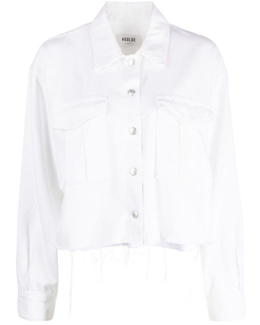 Agolde White Raw-edge Cropped Denim Jacket