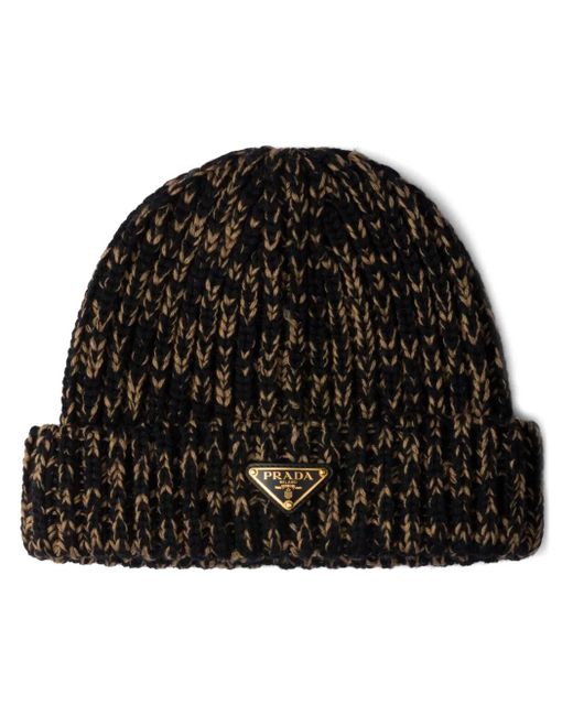 Prada Black Mélange-Effect Wool Beanie