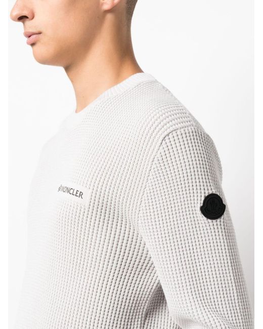 Pull en coton à patch logo Moncler pour homme en coloris White