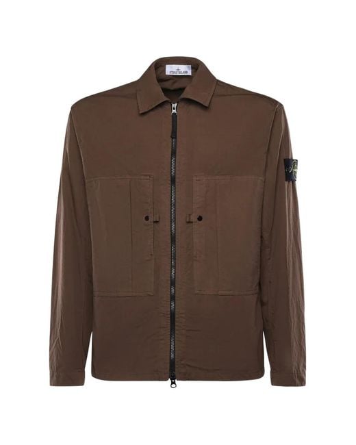 Stone Island Brown Zip-Fastening Flap-Pocket Shirt Jacket for men