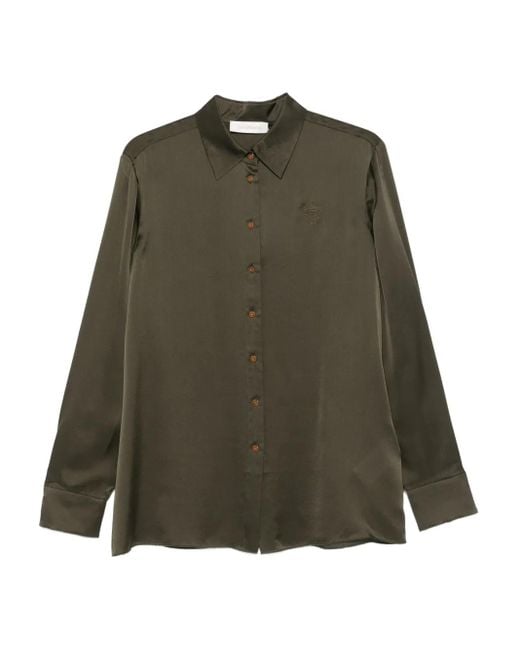 Zimmermann Green Embroidered Silk Shirt
