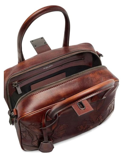 Golden Goose Deluxe Brand Brown Vita Bag With Flower Embroidery And Ruthenium Metal Detai