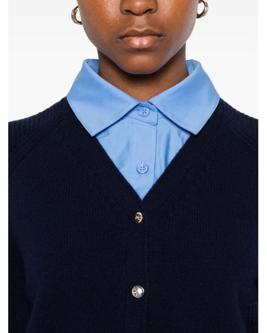 Maje Blue Patch-Pockets Button-Up Cardigan