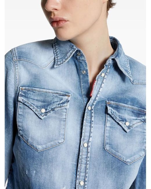 DSquared² Blue Cropped Denim Shirt