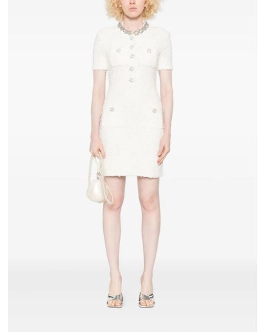 Self-Portrait White Crystal Embellished Dress