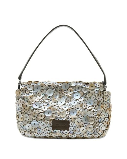Staud White Timmy Embellished Shoulder Bag