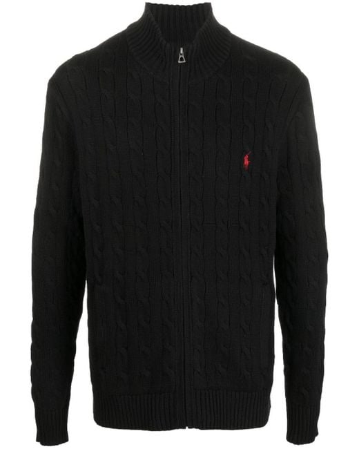 Polo Ralph Lauren Cotton Cableknit Halfzip Sweater in Black for Men