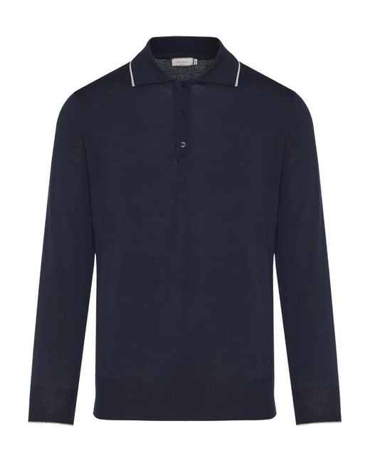 Canali Blue Long Sleeve Polo Shirt for men