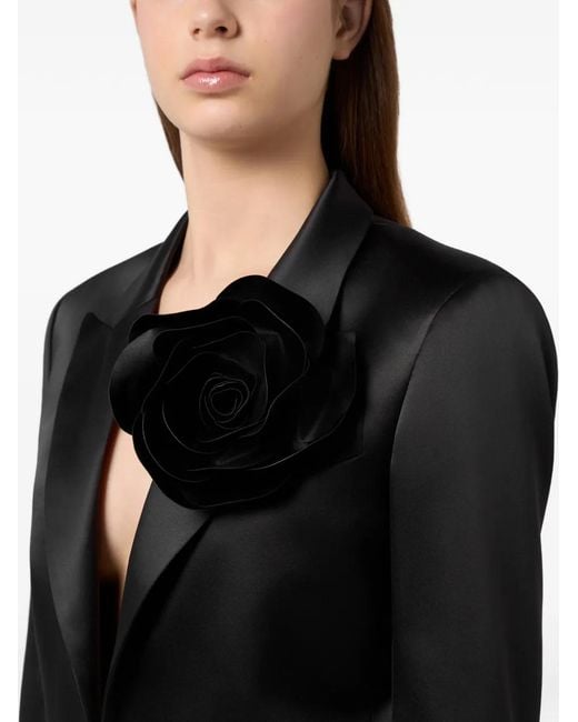 Philipp Plein Black Flower-Appliqué Satin Jacket