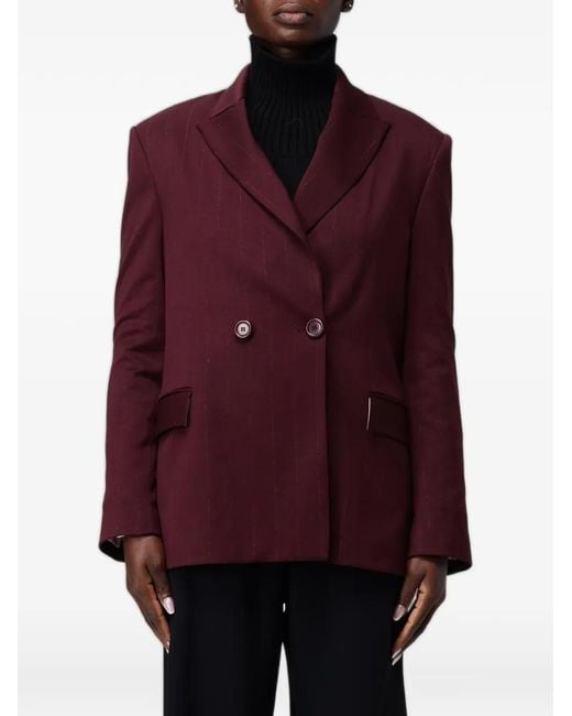 Hanita Purple Pinstriped-Pattern Double-Breasted Blazer
