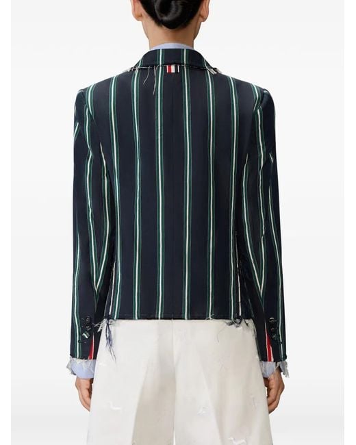 Thom Browne Blue Blazer Rayé À Bords Francs
