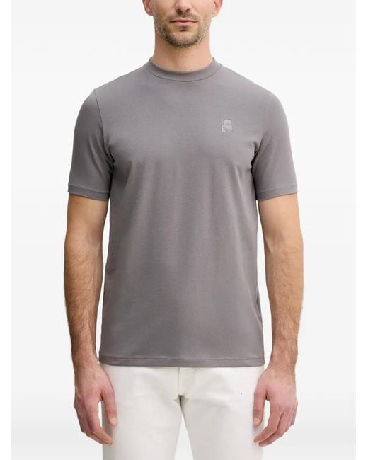 Karl Lagerfeld Gray Logo-Embroidered T-Shirt for men