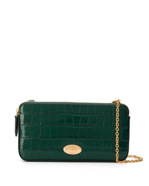 Mulberry Plaque Wallet On Chain In Jungle Green Croc Print