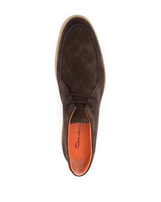 Santoni Brown Suede Lace-Up Desert Boots for men